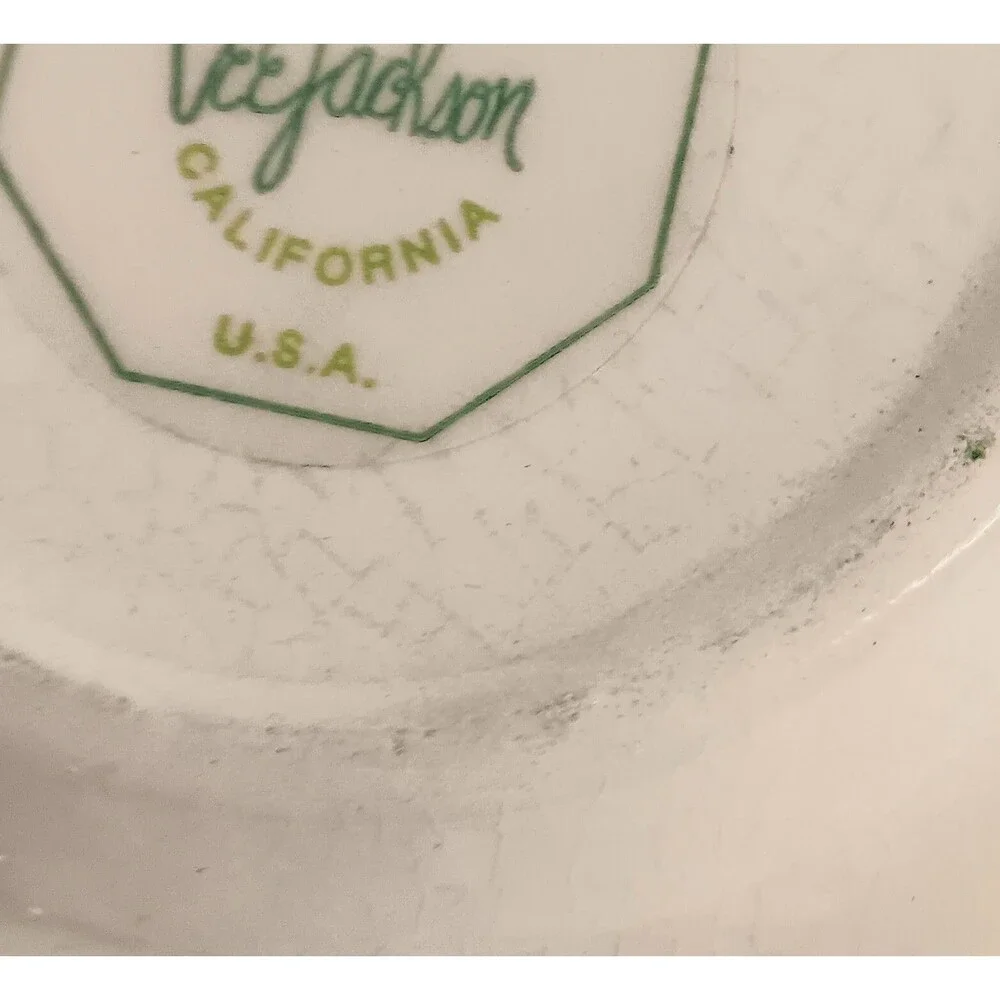 Vintage Square Ashtray Green White Floral Vee Jackson California Pottery 3.5